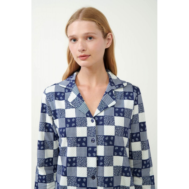 Κουμπωτό Νυχτικό Patchwork BLUE PATRIOT (21434-BLUE PATRIOT)