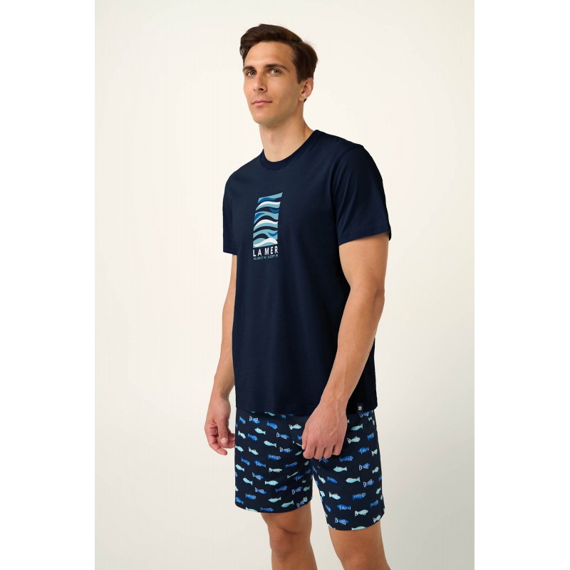 Βαμβακερή Ανδρική Πυτζάμα με Ψαράκια BLUE (22640-BLUE) Βαμβακερή Ανδρική Πυτζάμα με Ψαράκια BLUE (22640-BLUE)