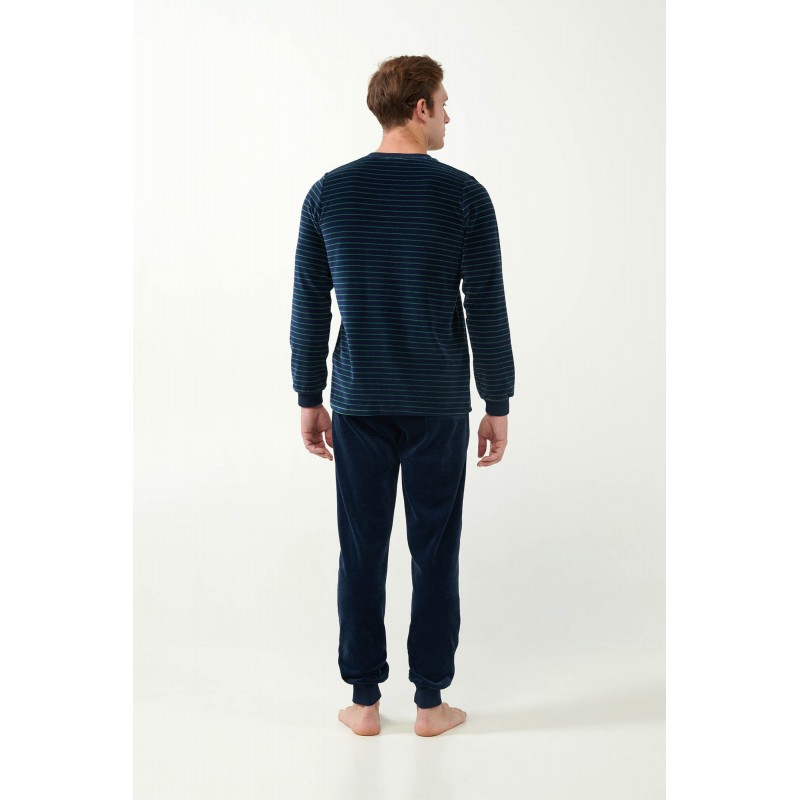 Ριγέ Πυτζάμα Velvet με Στρογγυλή Λαιμόκοψη BLUE ECLIPSE (21711-BLUE ECLIPSE)