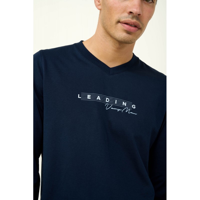 Ανδρική Βαμβακερή Πυτζάμα με Μανσέτες BLUE (23672-BLUE)