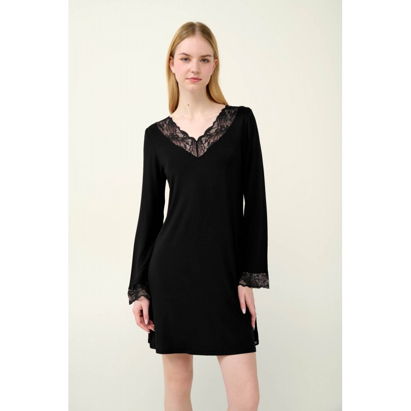 Νυχτικό Micromodal με Δαντέλα BLACK (23823-BLACK) Νυχτικό Micromodal με Δαντέλα BLACK (23823-BLACK)