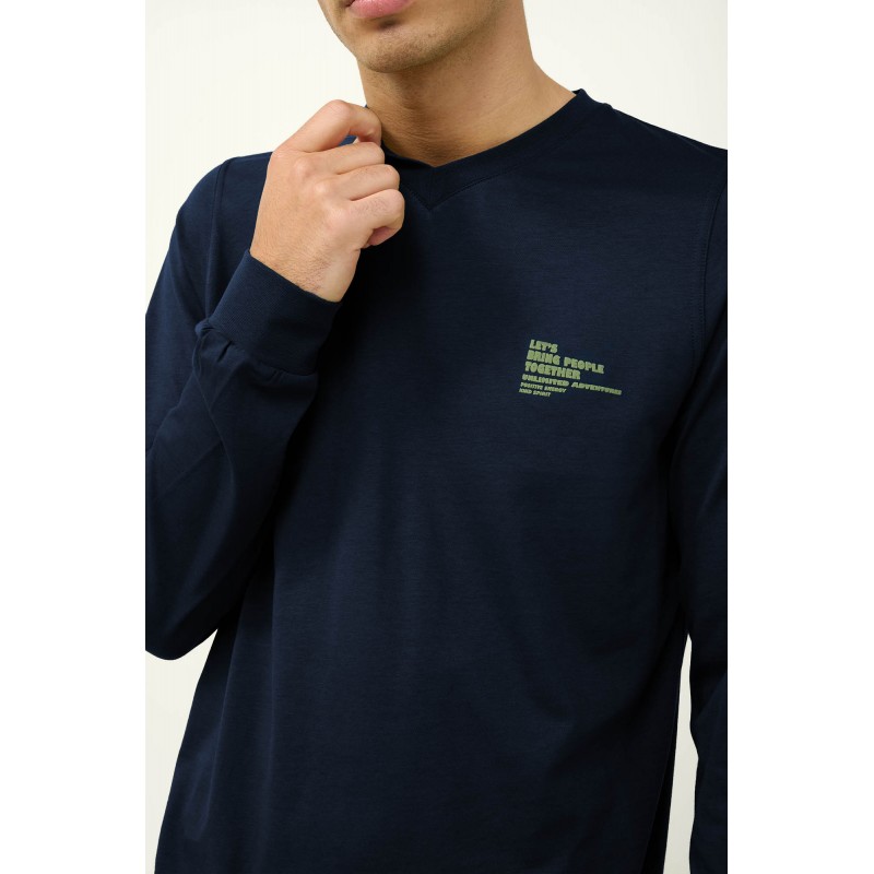 Ανδρική Βαμβακερή Πυτζάμα με V Λαιμόκοψη BLUE (23651-BLUE)