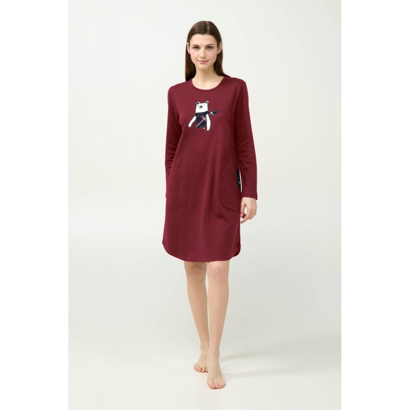 Βαμβακερό Νυχτικό με Τσέπες RED CABERNET (23686-RED CABERNET)