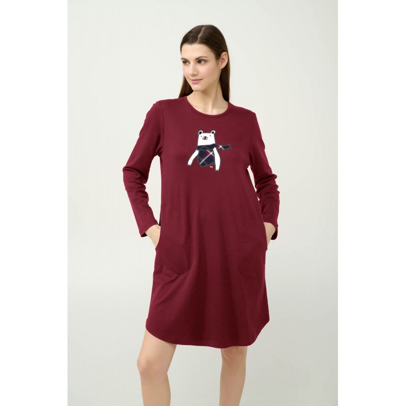Βαμβακερό Νυχτικό με Τσέπες RED CABERNET (23686-RED CABERNET)