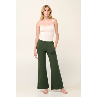 Μονόχρωμο Φαρδύ Γυναικείο Παντελόνι με Τσέπες GREEN IVY (22101-GREEN IVY)