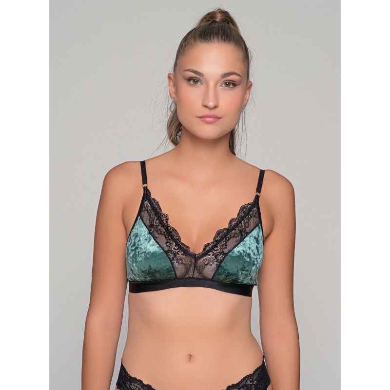 Βελούδινο Bralette με Δαντέλα - Λαδί (010187-Λαδί)