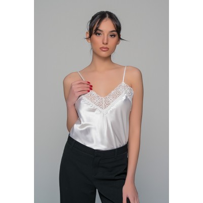 Σατέν Lingerie Top με Δαντέλα - Ιβουάρ (010205-Ιβουάρ)