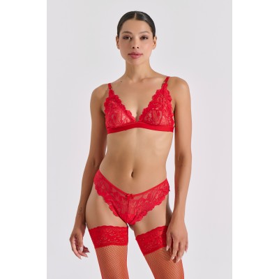 Δαντελένιο Bralette Τριγωνάκι - Κόκκινο (010212-Κόκκινο)