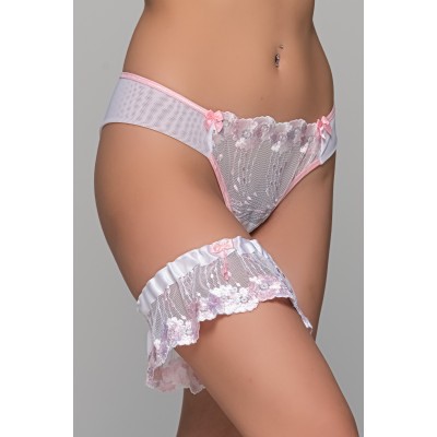 Vintage Νυφική Καλτσοδέτα - Ροζ-Λευκό (001105-Λευκό)