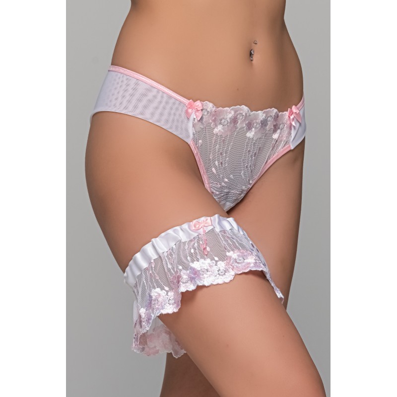 Vintage Νυφική Καλτσοδέτα - Ροζ-Λευκό (001105-Λευκό)