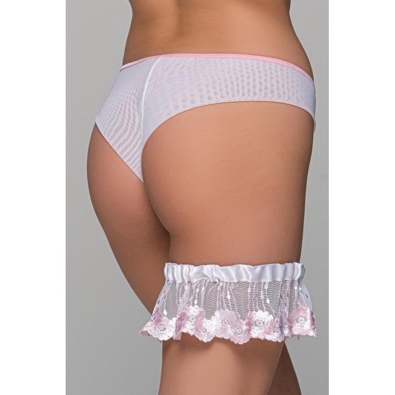 Vintage Νυφική Καλτσοδέτα - Ροζ-Λευκό (001105-Λευκό)