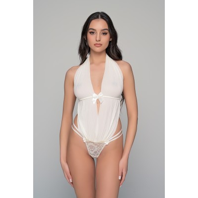 Body String με Ύφασμα Πλισέ και Δαντέλα - Ιβουάρ (002490-Ιβουάρ)