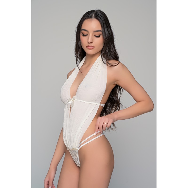 Body String με Ύφασμα Πλισέ και Δαντέλα - Ιβουάρ (002490-Ιβουάρ)