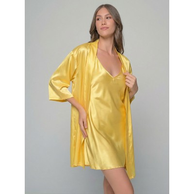 Σετ Σατέν Νυχτικό με Ρόμπα - Κίτρινο (Set3392_5220-Κίτρινο)