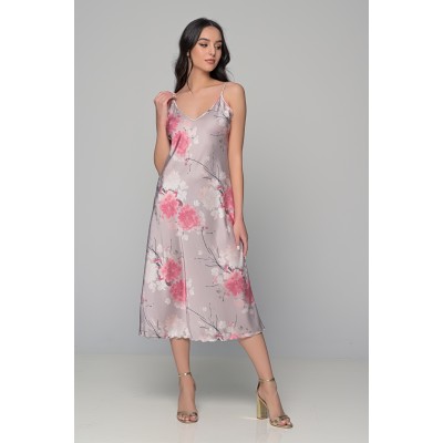 Midi Σατέν Lingerie Φόρεμα ΔΩΡΟ το String - Εμπριμέ (003433-Εμπριμέ)