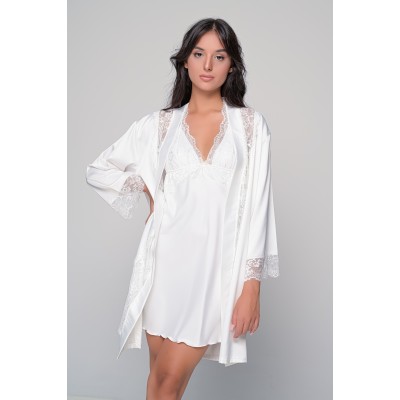 Νυφικό Σατέν Σετ Νυχτικό και Ρόμπα - Ιβουάρ (Set3442_5421-Ιβουάρ)