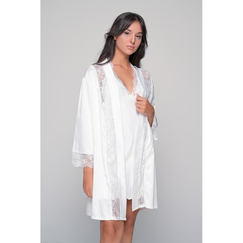 Νυφική Σατέν Ρόμπα με Δαντέλα - Ιβουάρ (005421-Ιβουάρ)