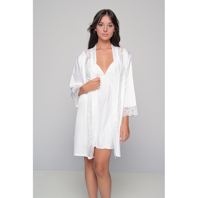 Νυφική Σατέν Ρόμπα με Δαντέλα - Ιβουάρ (005421-Ιβουάρ)