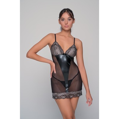 Διάφανο Νυχτικάκι Σετ με String - Μαύρο (003447-Μαύρο)