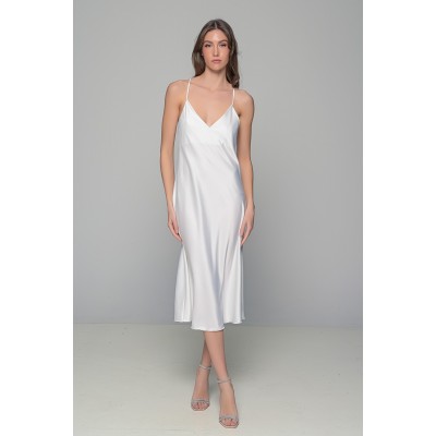 Μάξι Νυφικό Σατέν Φόρεμα Σετ με String - Ιβουάρ (003449-Ιβουάρ)