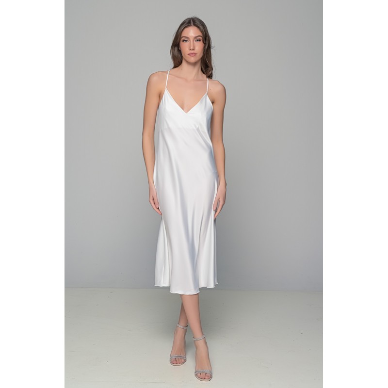 Μάξι Νυφικό Σατέν Φόρεμα Σετ με String - Ιβουάρ (003449-Ιβουάρ)