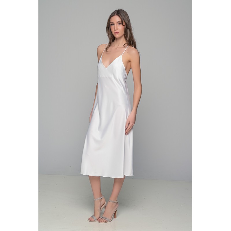 Μάξι Νυφικό Σατέν Φόρεμα Σετ με String - Ιβουάρ (003449-Ιβουάρ)