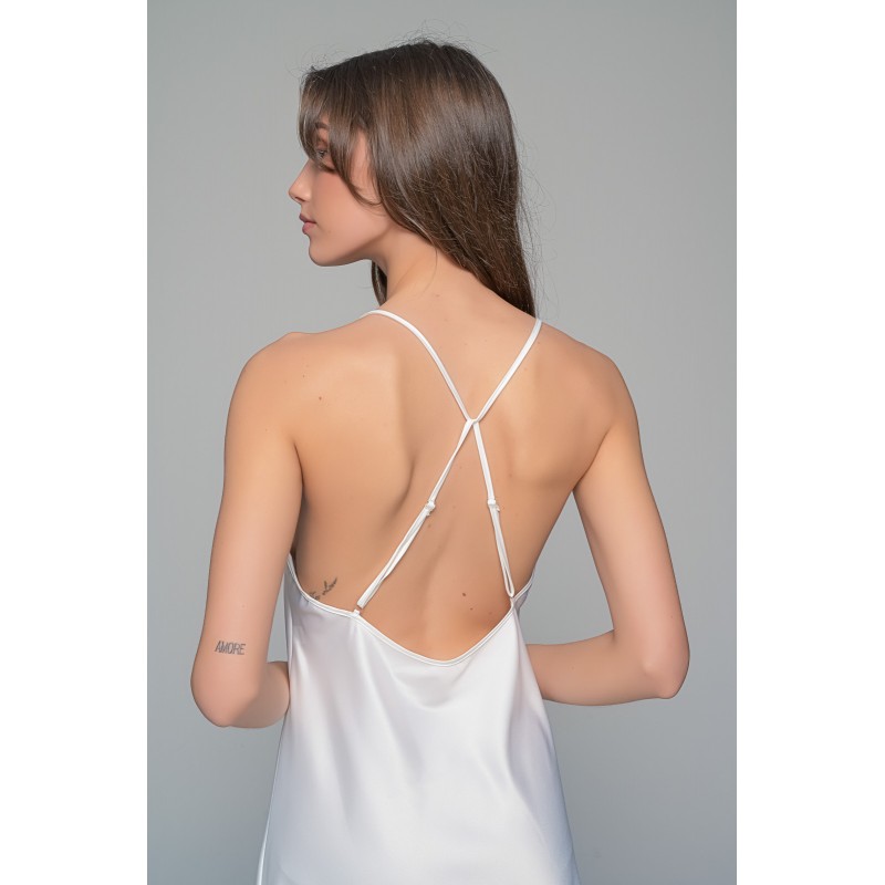 Μάξι Νυφικό Σατέν Φόρεμα Σετ με String - Ιβουάρ (003449-Ιβουάρ)