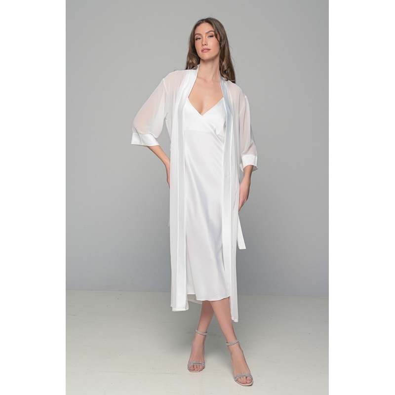 Μάξι Νυφικό Σατέν Φόρεμα Σετ με String - Ιβουάρ (003449-Ιβουάρ)