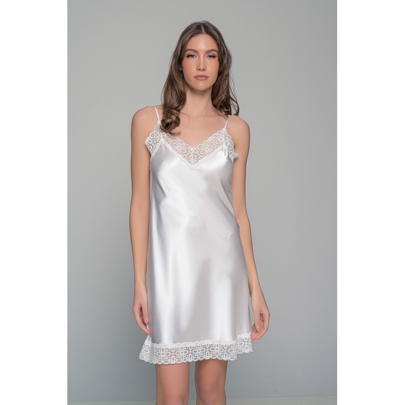 Νυφικό Σατέν Νυχτικάκι με Δαντέλα Σετ με String - Ιβουάρ (003452-Ιβουάρ)