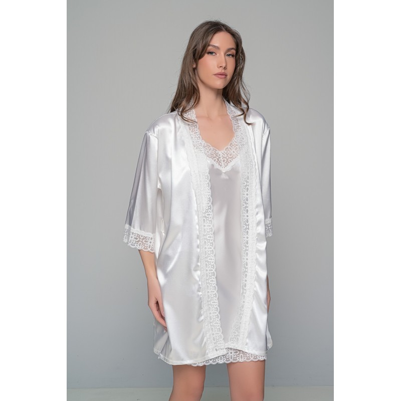 Νυφικό Σατέν Νυχτικάκι με Δαντέλα Σετ με String - Ιβουάρ (003452-Ιβουάρ)