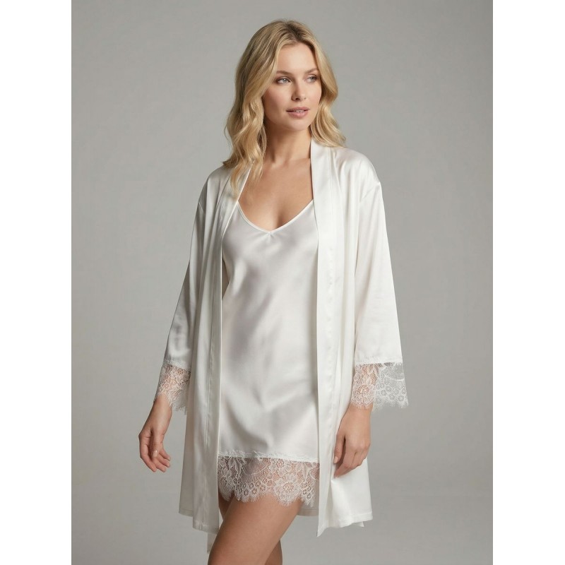 Νυφικό Σατέν Νυχτικάκι Σετ με String - Ιβουάρ (003465-Ιβουάρ)