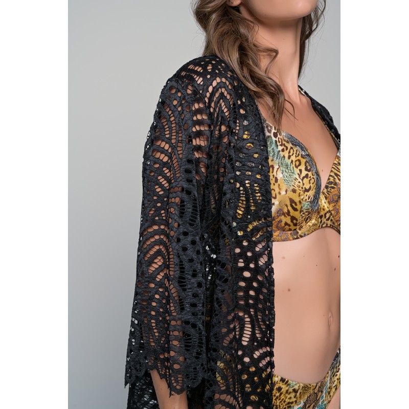 Μακρυμάνικη Ζακέτα Δαντέλα - Μαύρο (040290-Μαύρο)