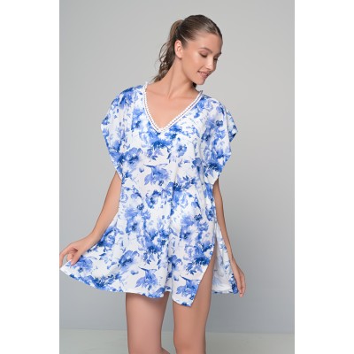 Καφτάνι Rayon - Λευκό-μπλε (040299-Λευκό-μπλε)