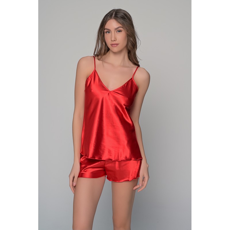 Σατέν Babydoll με Σόρτς - Κόκκινο (004176-Κόκκινο)