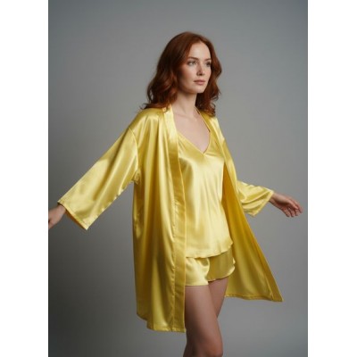 Σετ Σατέν Babydoll με Ρόμπα - Κίτρινο (Set4176_5220-Κίτρινο)