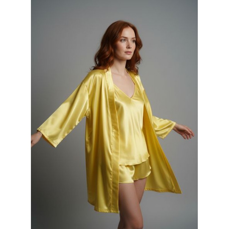 Babydoll με Σορτς Σατεν - Κίτρινο (004176-Κίτρινο)