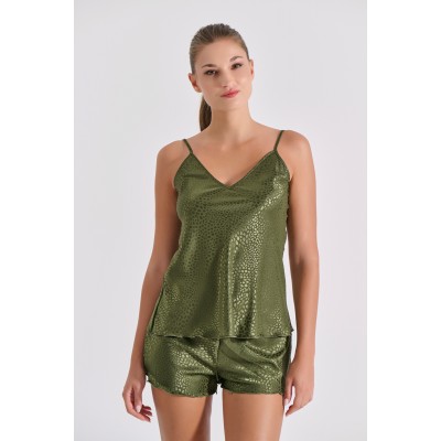 Babydoll με Σορτς Σατεν Ζακάρ - Λαδί (004189-Λαδί)