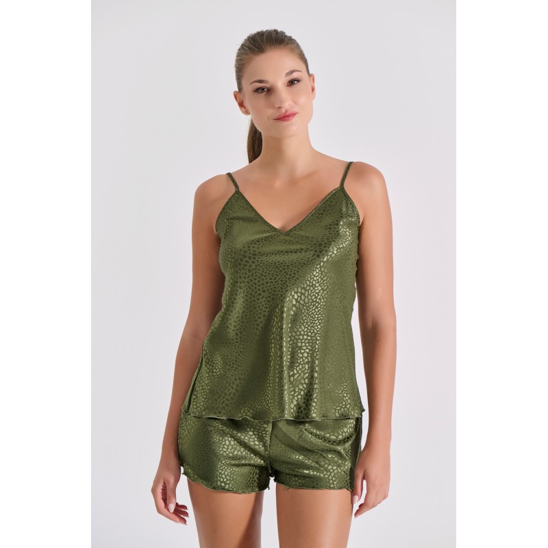 Babydoll με Σορτς Σατεν Ζακάρ - Λαδί (004189-Λαδί)
