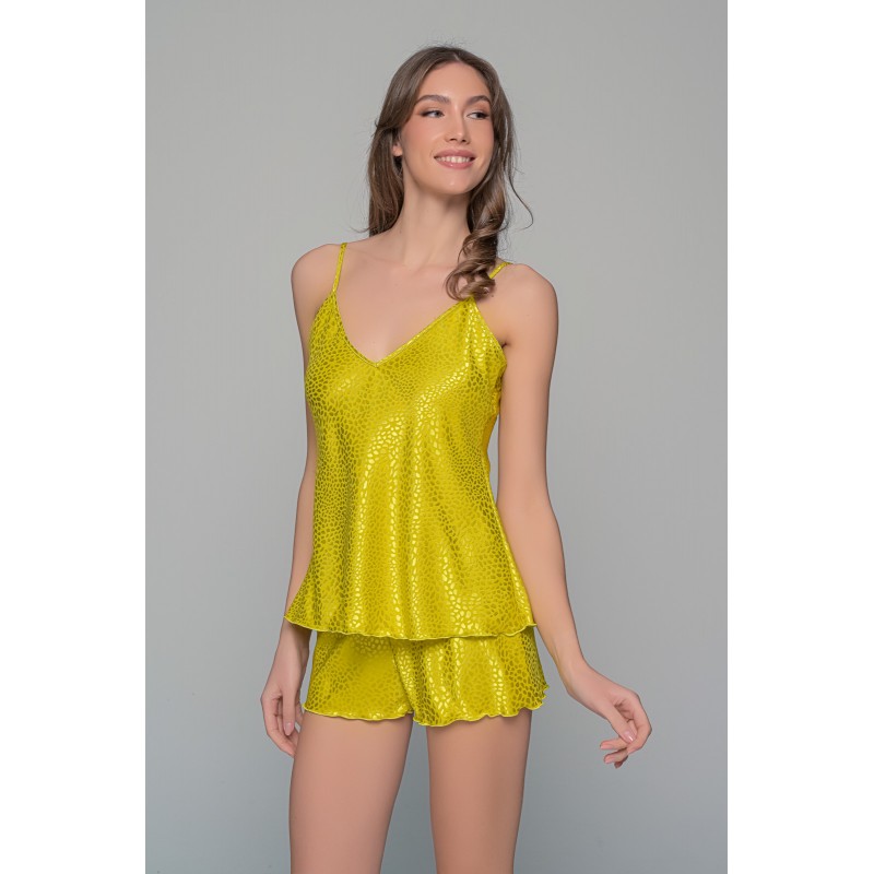 Babydoll με Σορτς Σατεν Ζακάρ - Lemon (004189-Lemon)