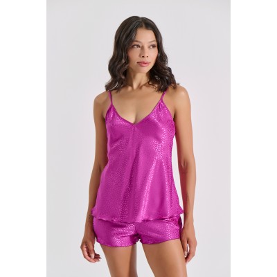 Babydoll με Σορτς Σατεν Ζακάρ - Magenta (004189-Magenta)