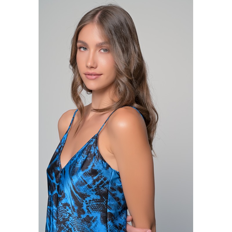 Babydoll με Σορτς Σατεν-Μπλε-μαύρο (004193-Μπλε-μαύρο)