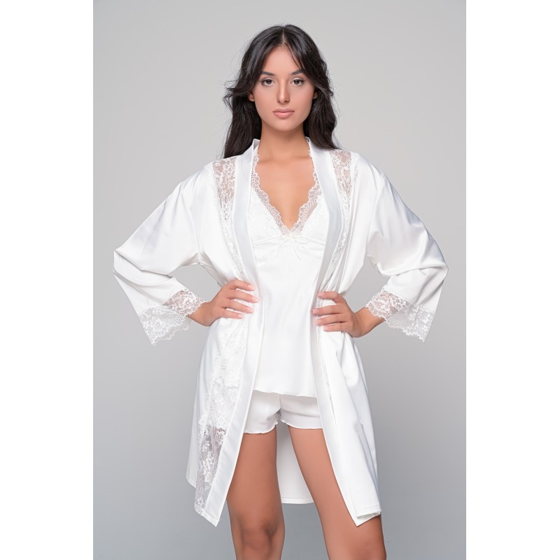 Νυφική Σατέν Ρόμπα με Δαντέλα - Ιβουάρ (005421-Ιβουάρ)