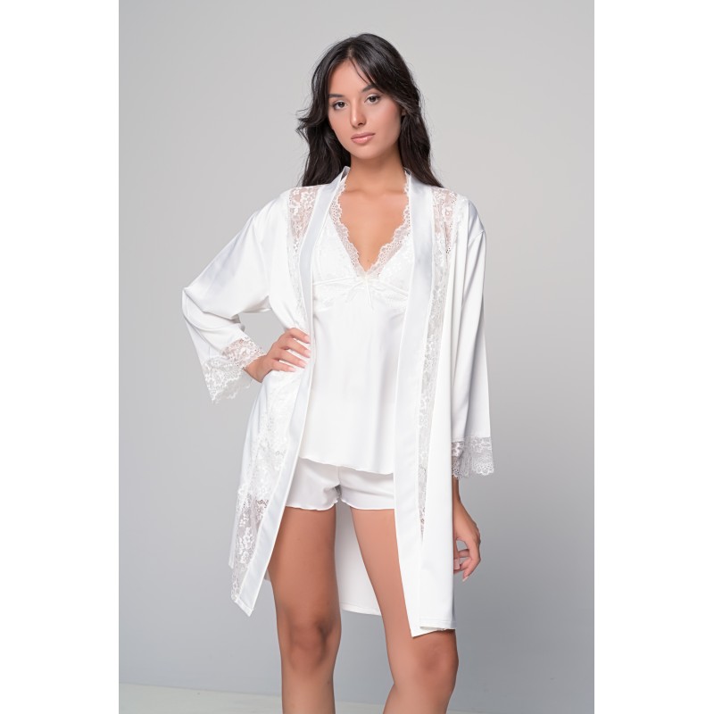 Νυφική Σατέν Ρόμπα με Δαντέλα - Ιβουάρ (005421-Ιβουάρ)