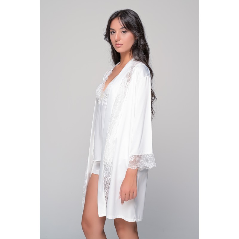 Νυφική Σατέν Ρόμπα με Δαντέλα - Ιβουάρ (005421-Ιβουάρ)