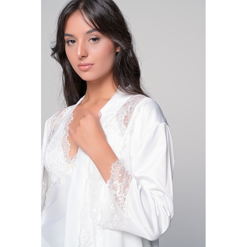 Νυφική Σατέν Ρόμπα με Δαντέλα - Ιβουάρ (005421-Ιβουάρ)