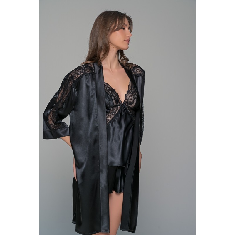 Σετ Σατέν Babydoll με Ρόμπα - Μαύρο (Set4199_5303-Μαύρο) Σετ Σατέν Babydoll με Ρόμπα - Μαύρο (Set4199_5303-Μαύρο)