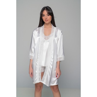 Νυφική Σατέν Ρόμπα με Δαντέλα - Ιβουάρ (005367-Ιβουάρ)