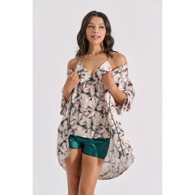 Σετ Σατέν Εσωρούχων Babydoll + Ρόμπα - Φλοράλ (Set4204-5372-Φλοράλ)