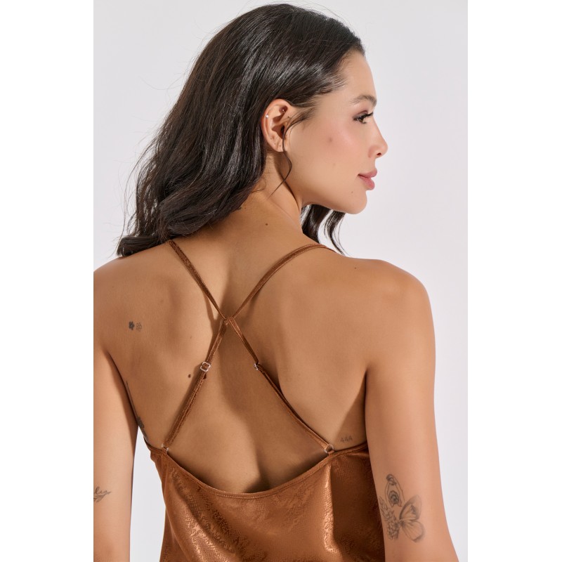 Babydoll με Σορτς σε Σατέν Ζακάρ - Μπρονζέ (004205-Μπρονζέ)