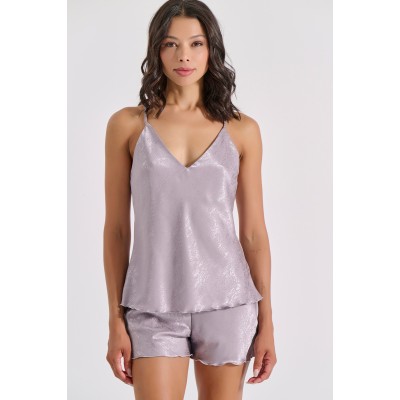 Babydoll με Σορτς σε Σατέν Ζακάρ - Ασημί (004205-Ασημί)